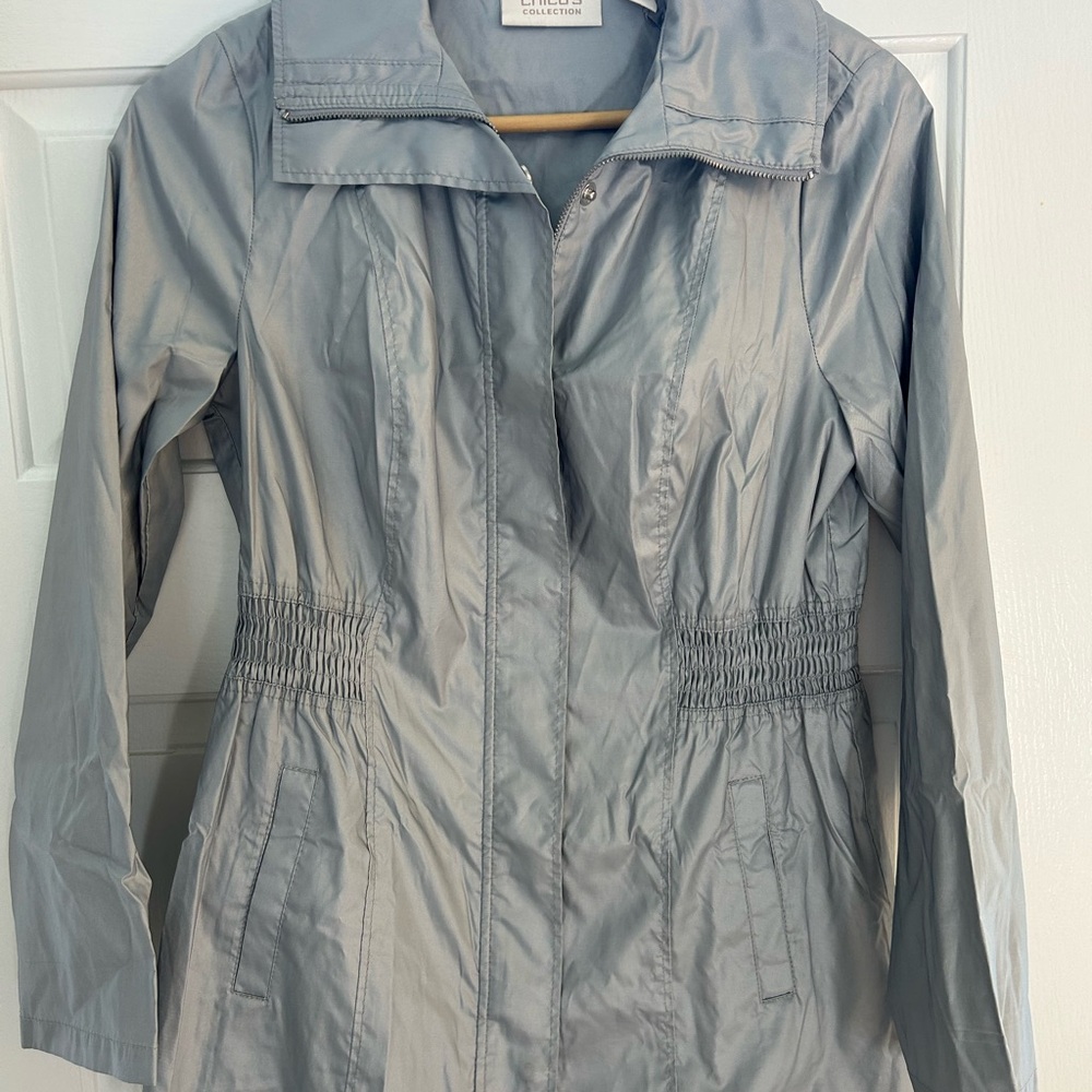 Chico's Gray Metallic Windbreaker with Collar Cinched Waist size 0